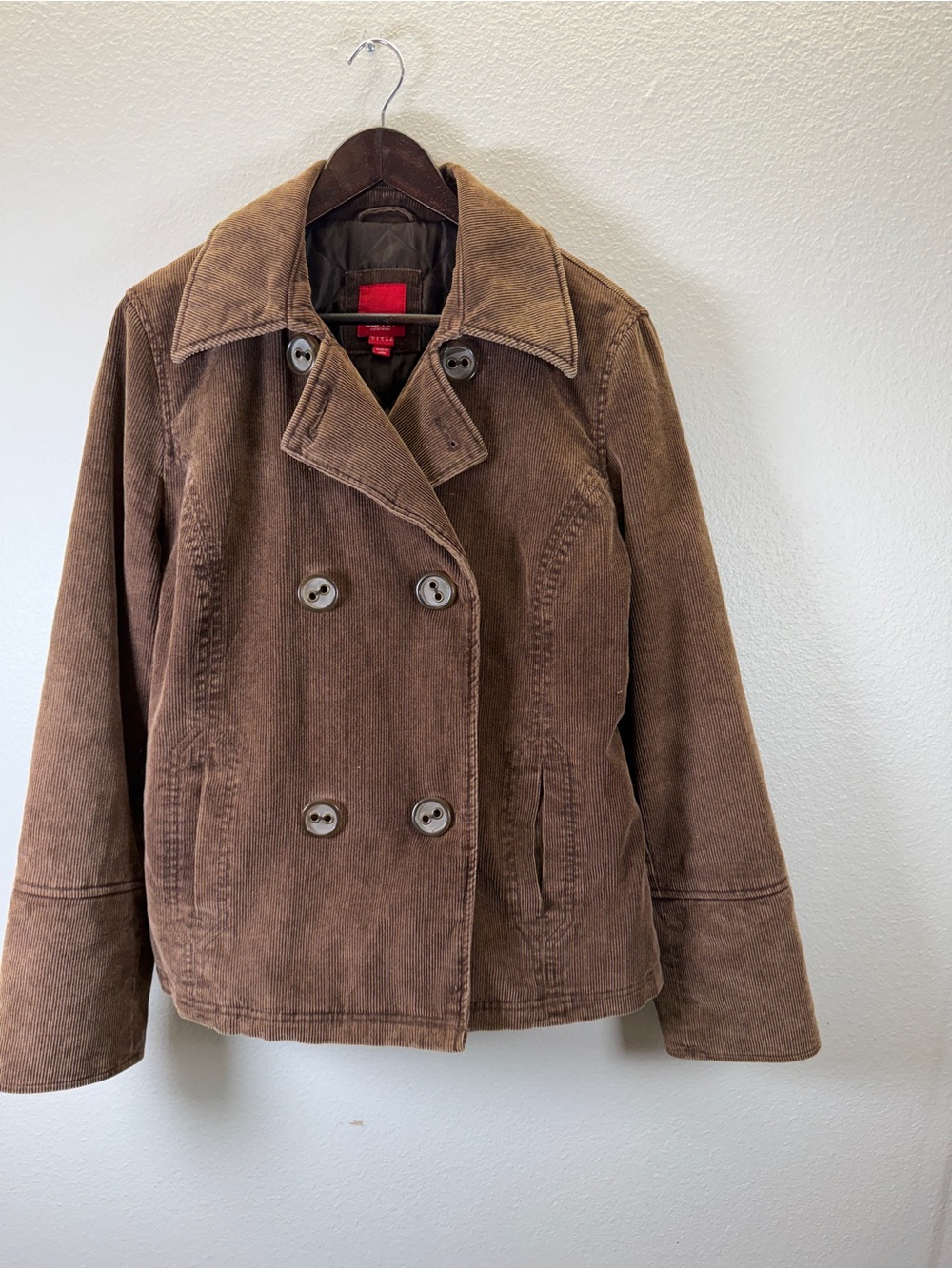Esprit Brown Corduroy Double-Breasted Pea Coat